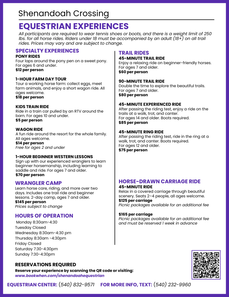 Equestrian Center fall schedule 2025