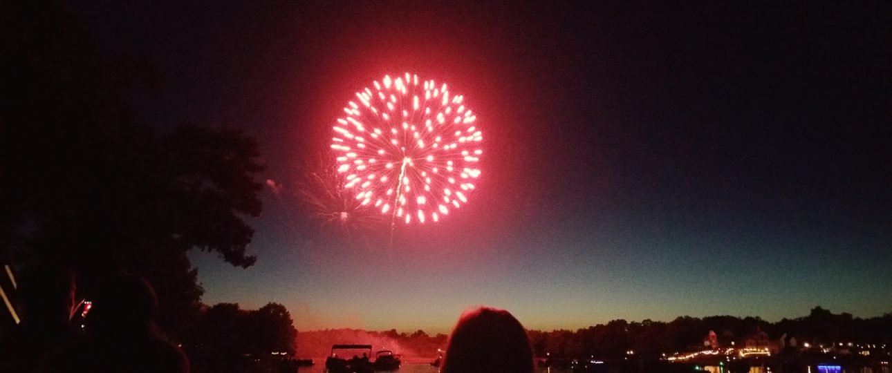 Fireworks over lake