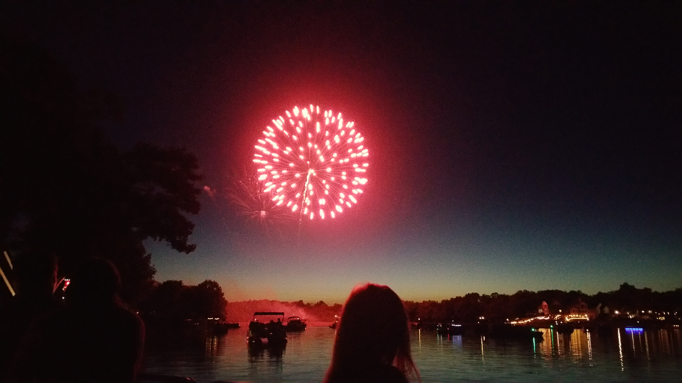 Fireworks over lake