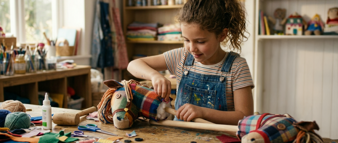 kid making hobby horse