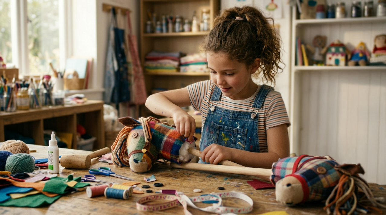 kid making hobby horse